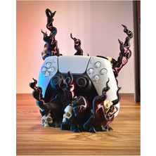 Bs3dcrafts.co Karanlık Alev ve Kafatası Tasarım Ps5 Dualsense Kontrolcü Standı – 3D Özel Üretim Gaming Tutucu