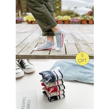 UZN Socks 5'li Paket Sneaker Görünümlü Soket Çorap Seti - Renkli Bağcık Desenli Unisex Pamuklu Bilek Çorabı