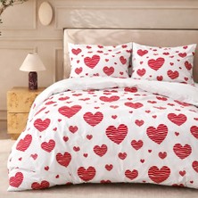 More Home Tek  Kişilik Yorgan Kılıfı + Yastık Kılıfı   (Çarşafsız) Kalp Desen