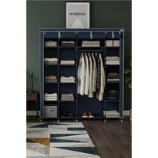 Missidea Xtra Yandan Portatif Bez Dolap Metal Iskeletli Askılı Raflı Kumaş Gardırop Lacivert