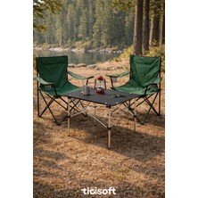 Dayanıklı Taşıma Çantalı Bardaklıklı 2 Adet Kamp Sandalyesi 1 Adet Kamp Masası Katlanabilir 3lü Set