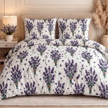More Home  Çift Kişilik Yorgan Kılıfı + Yastık Kılıfı  (Çarşafsız) Lavanta Mor Beyaz