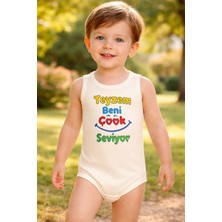 Almira Anne Bebek Unisex Teyzem Beni Çok Seviyor Yazılı Sıfır Kollu Çıtçıtlı Bebek Body