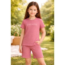 Almira Anne Bebek Kız Çocuk Fitilli Kısa Kollu Pamuklu Pudra Renk Takım