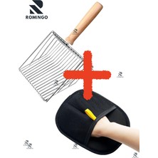 Romingo Kedi Tüy Toplama Eldiveni Paslanmaz Metal Ahşap Saplı Kedi Kumu Küreği Hediyeli