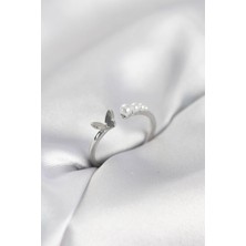 Eco Lounge Incili Kelebek Model Gümüş Renk Pirinç Kadın Yüzük