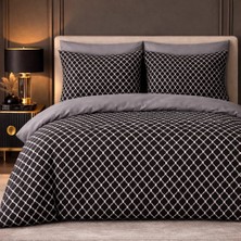 More Home Çift Kişilik Yorgan Kılıfı + Yastık Kılıfı  Motif Desen Gri Beyaz