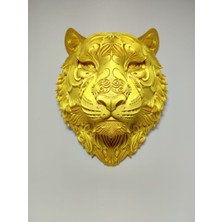 3DART54 Dekoratif Kaplan Büstü Heykel - Modern Ofis ve Ev Aksesuarı -  Gold Detaylı Büyük Biblo