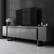 Modatte Mobilya MODATTE Yıldız Siyah Demir Ayaklı Antrasit Tv Ünitesi Tv Sehpası