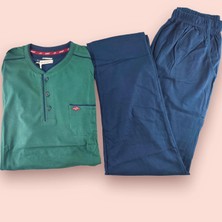 Almira Anne Bebek Erkek Düğmeli Pamuklu Uzun Kollu Pijama Takımı - Mavi 100% Pamuklu Uyku Seti