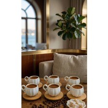 Lavin Bambu Tabaklı Porselen 6 Kişilik Kahve Fincan Takımı