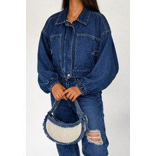 Noa Noa Kadın Açık Mavi Kısa Denim Ceket – Elastik Manşetli Crop Model