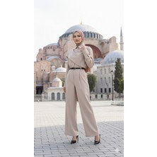 Deridün Yıldız Shoes Kadın Uzun Kollu Şal Detaylı Bluz ve Pantolon Kemer Dahil Ikili Takım