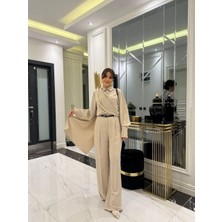 Deridün Yıldız Shoes Kadın Uzun Kollu Şal Detaylı Bluz ve Pantolon Kemer Dahil Ikili Takım