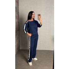 Deridün Yıldız Shoes Kadın Uzun Kollu Kolu Tül Yanları Şerit Detay Modal Ikili Takım