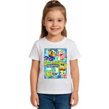 Sedirli Unisex Sungerbob Baskılı Çocuk Tişört Pamuklu Penye Kumaş