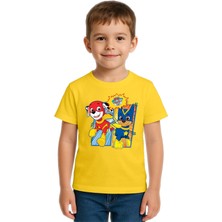 Sedirli Unisex Paw Petrol Baskılı Çocuk Tişört Pamuklu Penye Kumaş