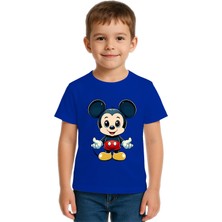 Sedirli Unisex Mıckey Mouse Baskılı Çocuk Tişört Pamuklu Penye Kumaş