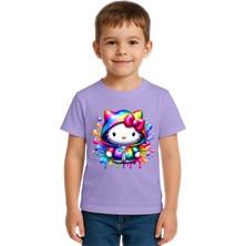 Sedirli Unisex Hello Kity Baskılı Çocuk Tişört Pamuklu Penye Kumaş