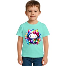 Sedirli Unisex Hello Kity Baskılı Çocuk Tişört Pamuklu Penye Kumaş