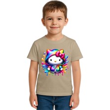 Sedirli Unisex Hello Kity Baskılı Çocuk Tişört Pamuklu Penye Kumaş