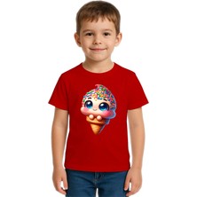 Sedirli Unisex Dondurma Ice Cream Baskılı Çocuk Tişört Pamuklu Penye Kumaş
