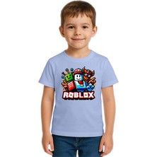 Sedirli Unisex Roblox Baskılı Çocuk Tişört Pamuklu Penye Kumaş