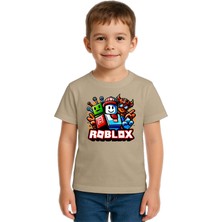 Sedirli Unisex Roblox Baskılı Çocuk Tişört Pamuklu Penye Kumaş