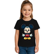 Sedirli Unisex Mıckey Mouse Baskılı Çocuk Tişört Pamuklu Penye Kumaş