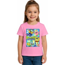 Sedirli Unisex Sungerbob Baskılı Çocuk Tişört Pamuklu Penye Kumaş