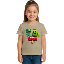 Sedirli Unisex Brawl Stars Baskılı Çocuk Tişört Pamuklu Penye Kumaş