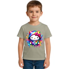 Sedirli Unisex Hello Kity Baskılı Çocuk Tişört Pamuklu Penye Kumaş