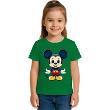 Sedirli Unisex Mıckey Mouse Baskılı Çocuk Tişört Pamuklu Penye Kumaş