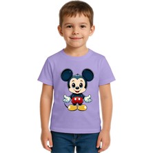 Sedirli Unisex Mıckey Mouse Baskılı Çocuk Tişört Pamuklu Penye Kumaş