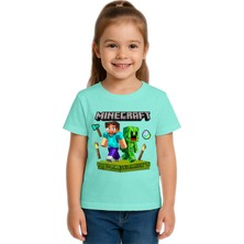Sedirli Unisex Mınecraft Baskılı Çocuk Tişört Pamuklu Penye Kumaş