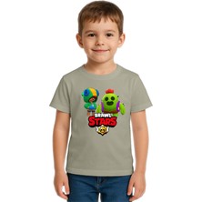 Sedirli Unisex Brawl Stars Baskılı Çocuk Tişört Pamuklu Penye Kumaş