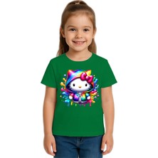 Sedirli Unisex Hello Kity Baskılı Çocuk Tişört Pamuklu Penye Kumaş