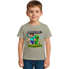 Sedirli Unisex Mınecraft Baskılı Çocuk Tişört Pamuklu Penye Kumaş