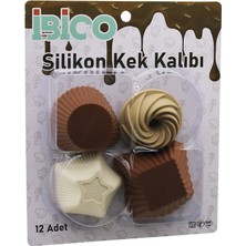 Selfbuysell 12PCS   Renkli Silikon  Muffin - Kek Kalıp Mix Şekil= 3-Dikdörtgen - 3-Yuvarlak - 3-Rüzgar Gülü - 3-Yıldız (5324)