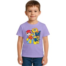 Sedirli Unisex Paw Petrol Baskılı Çocuk Tişört Pamuklu Penye Kumaş