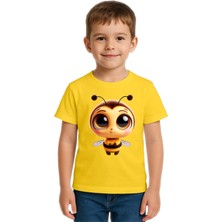 Sedirli Unisex Arı Bee Baskılı Çocuk Tişört Pamuklu Penye Kumaş