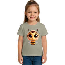 Sedirli Unisex Arı Bee Baskılı Çocuk Tişört Pamuklu Penye Kumaş