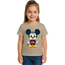 Sedirli Unisex Mıckey Mouse Baskılı Çocuk Tişört Pamuklu Penye Kumaş
