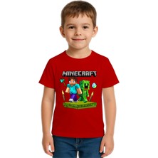 Sedirli Unisex Mınecraft Baskılı Çocuk Tişört Pamuklu Penye Kumaş