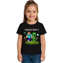 Sedirli Unisex Mınecraft Baskılı Çocuk Tişört Pamuklu Penye Kumaş
