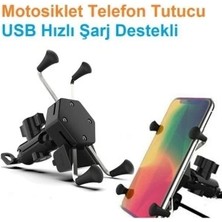Selfbuysell USB Şarjlı Ayna Bağlantılı Motosiklet Telefon Tutucu Motor Tutacağı