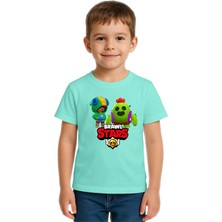 Sedirli Unisex Brawl Stars Baskılı Çocuk Tişört Pamuklu Penye Kumaş