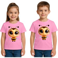 Sedirli Unisex Arı Bee Baskılı Çocuk Tişört Pamuklu Penye Kumaş