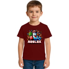 Sedirli Unisex Roblox Baskılı Çocuk Tişört Pamuklu Penye Kumaş