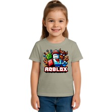 Sedirli Unisex Roblox Baskılı Çocuk Tişört Pamuklu Penye Kumaş